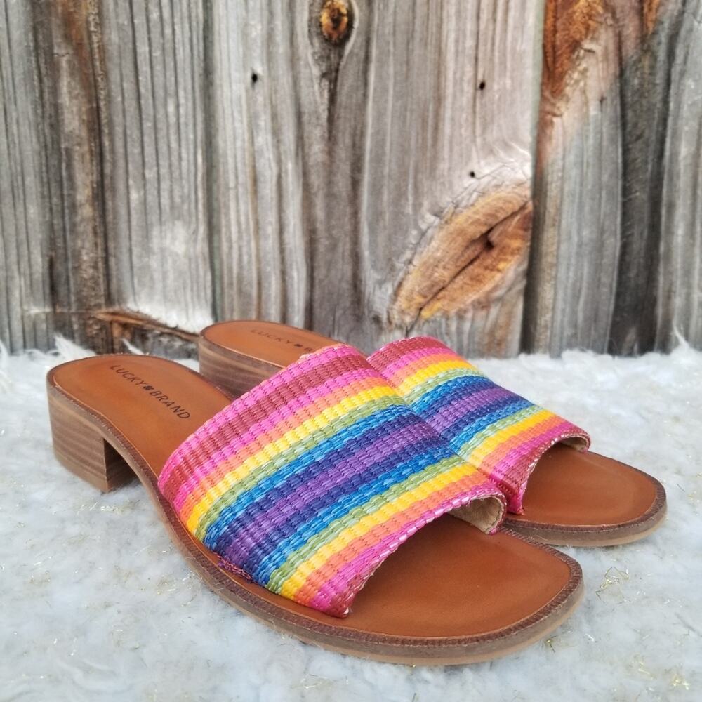 Striped Sandals Size 8.5 Lucky Brand Frijana Slide Rainbow Multicolor Mule - Picture 4 of 11